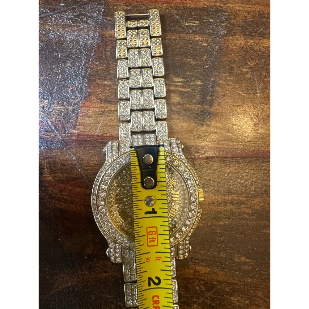 Techno Pave 7341 Iced Out Coin Dial Eagle Quartz Watch Mens Bling Gold Tone‎